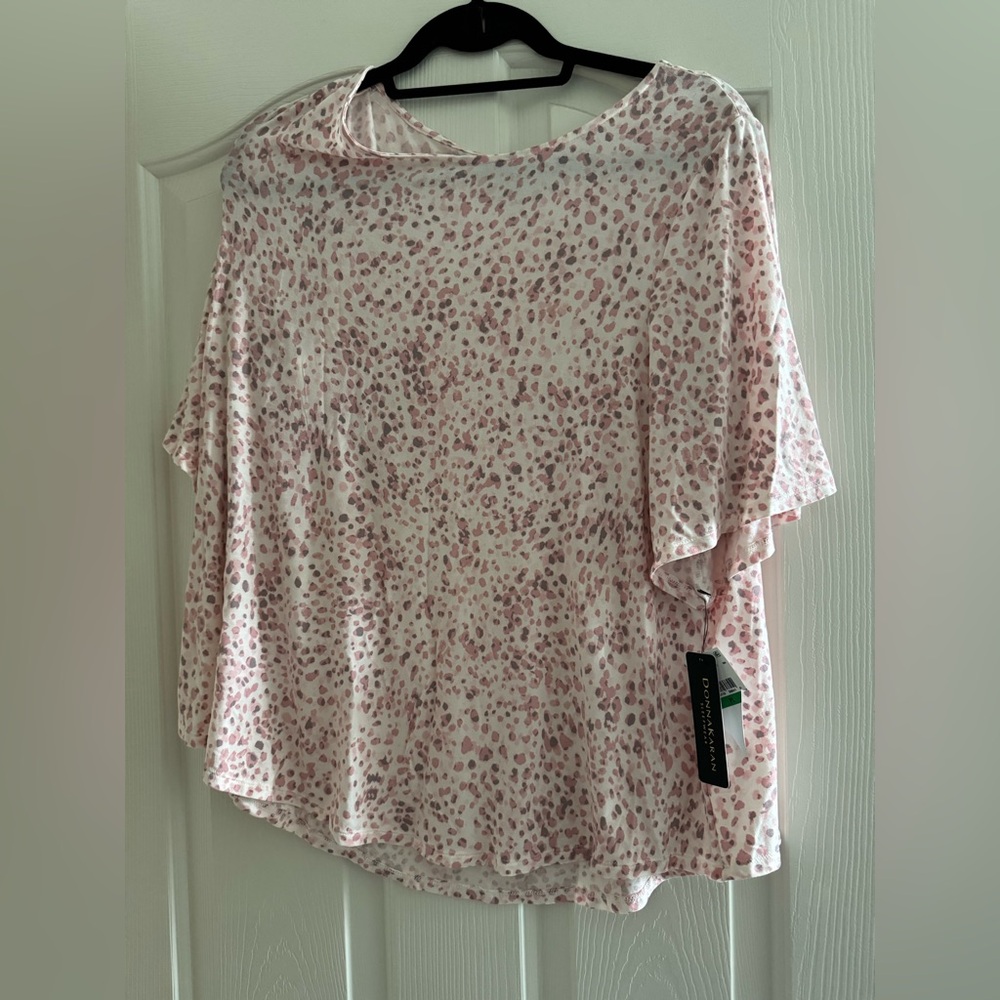 Donna Karan Pink Leopard Print Pajama Top Womens petite large NWT top only